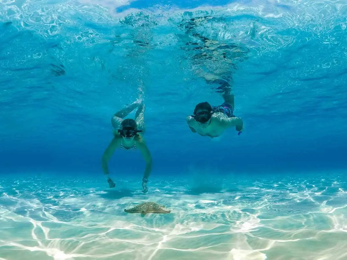 A natural, white-sand swimming pool located at the southern end of the island